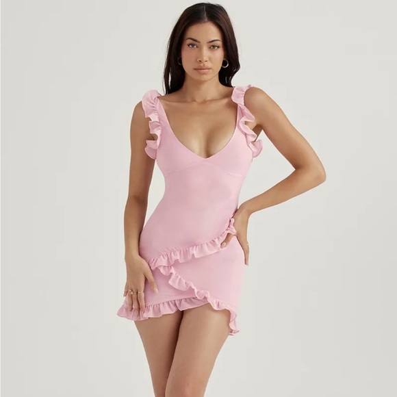 HOUSE OF CB 'Tania' Pink Quartz Ruffle Mini Dress NWT - Picture 7 of 15
